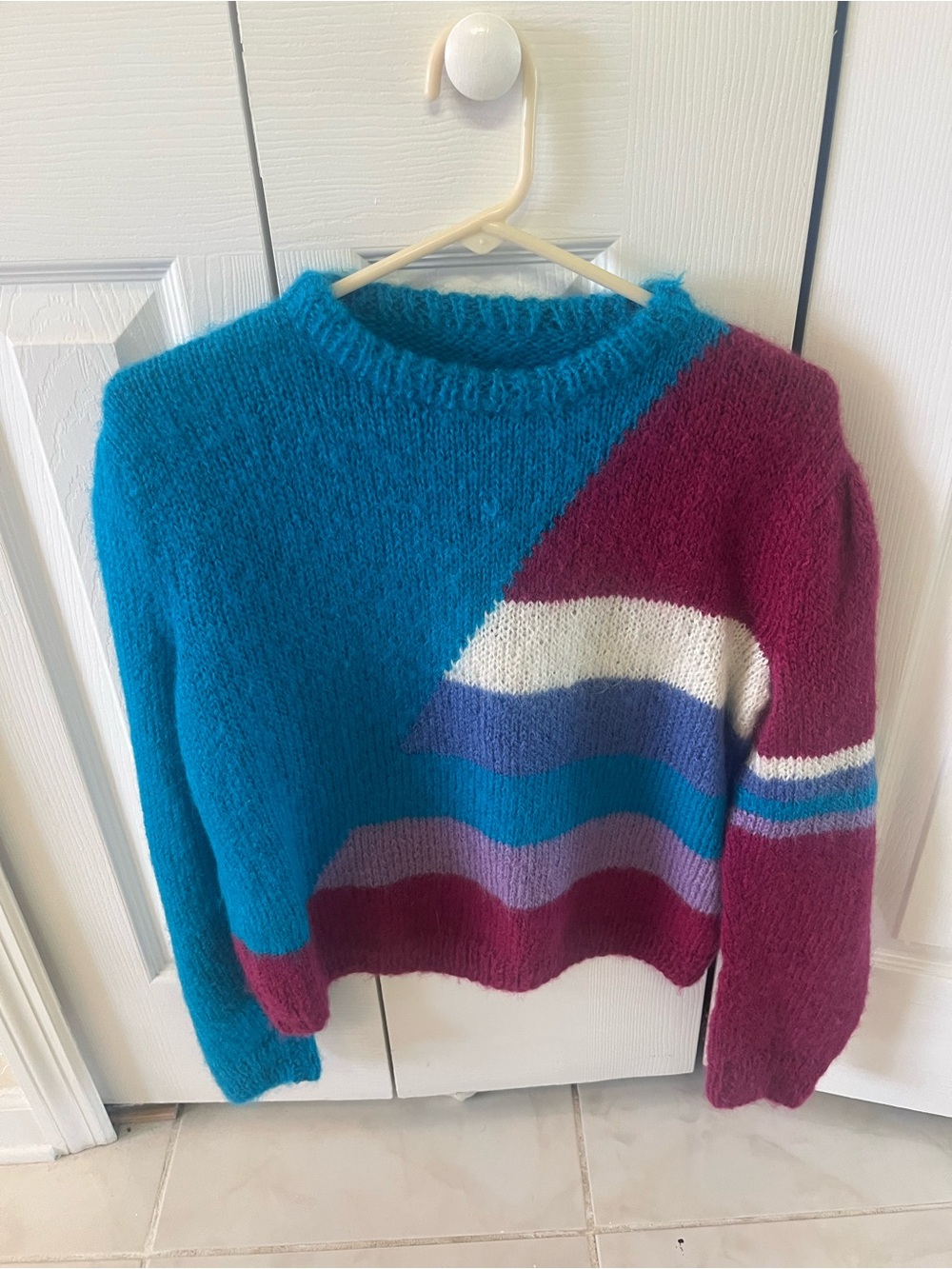 VINTAGE WOOL Colorblock Wool-Blend Sweater in Teal & Berry